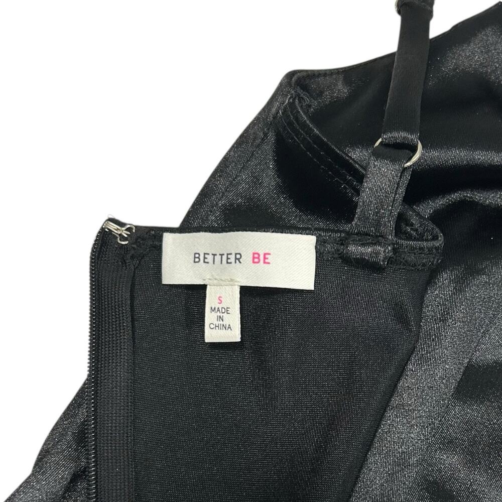 Better Be Little Black Satin Slip Dress Bodycon Sexy Sz S Spaghetti Strap Mini - Picture 9 of 12